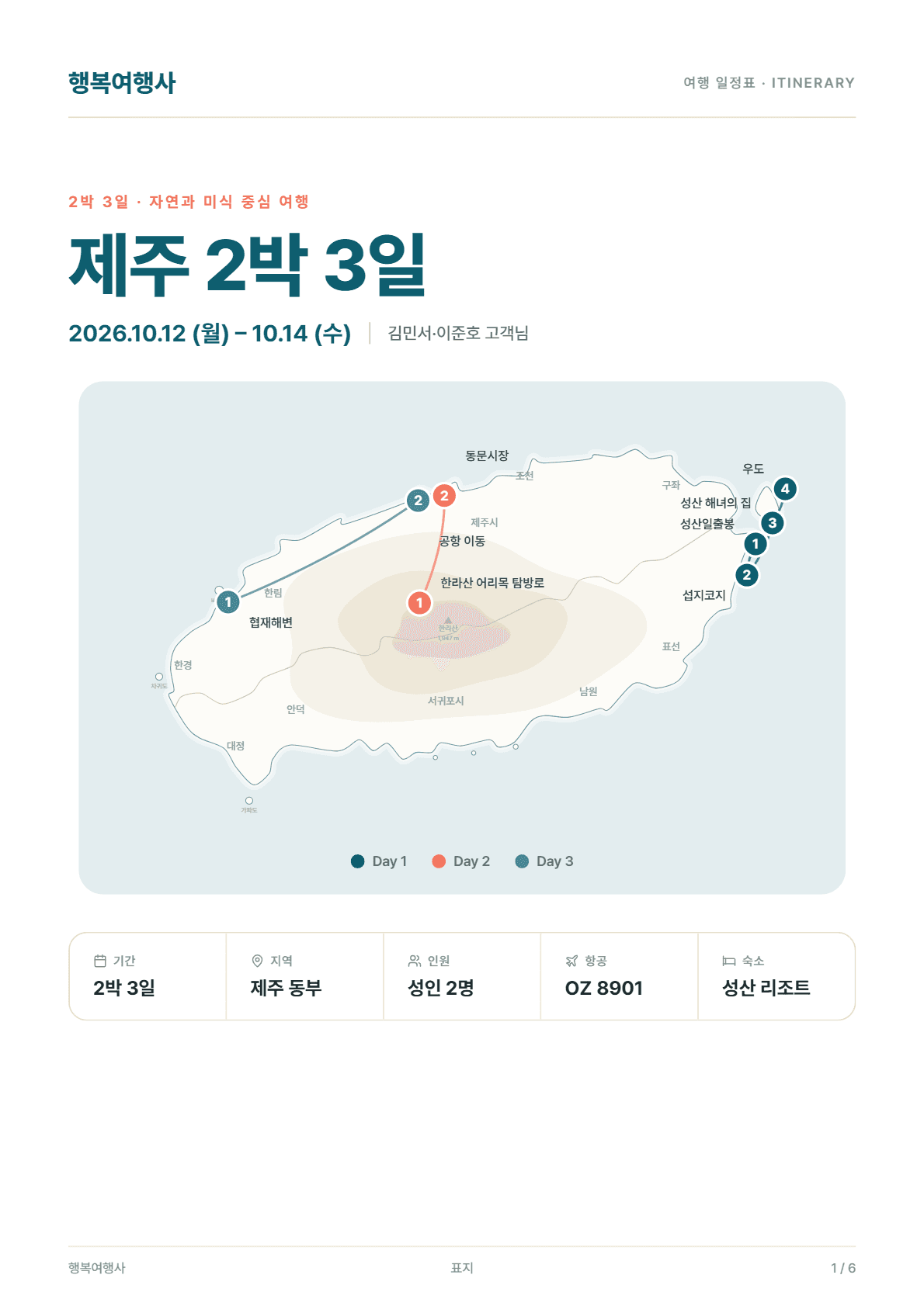 여행사 고객용 여행 일정표 실제 PDF 미리보기
